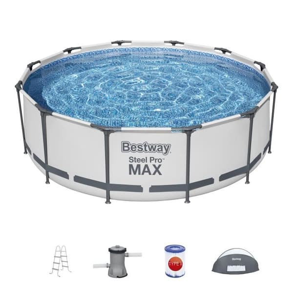 Kit Utomhuspool med rör BESTWAY - Steel Pro Max™ - 366 cm x 100 - Rund (Filterpump, stege, markis)