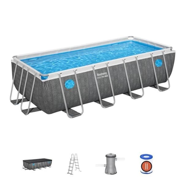Kit För utomhuspool BESTWAY - Steel Pro - 488 x 244 x 122 cm - Fyrkantig (Filterpatron, stege, presenning)