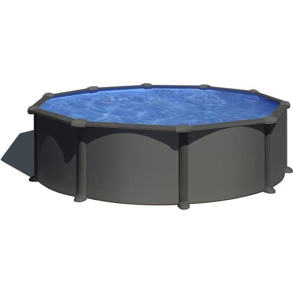 GRE - Rund grå anthracite ovanjords pool i stål - Ø480 x H132 (Levereras med sandfilter + stege)