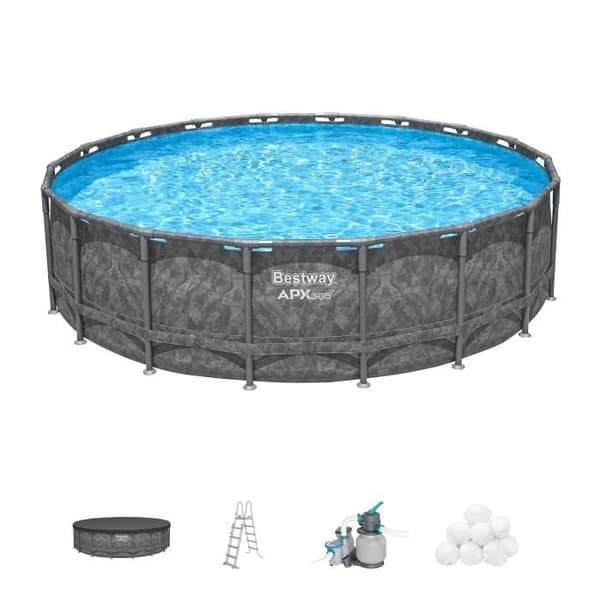 Kit för Bestway uppblåsbar pool - APX 365™ - 549 x 132 cm - Rund (Sandfilter, 250 g polysfär, stege, presenning)
