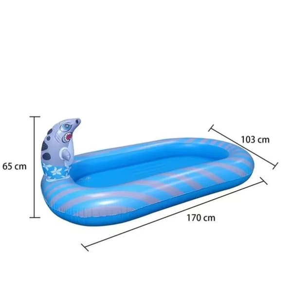 Ilmatäytteinen dinosauruksen suihkupooli, tilava 170 cm koko, kestävä 0,4 mm PVC,Sininen