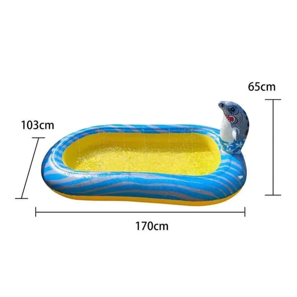 Ilmatäytteinen dinosauruksen suihkupooli, tilava 170 cm koko, kestävä 0,4 mm PVC,Keltainen 2
