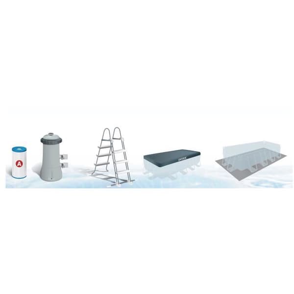 INTEX Tubular Above Ground Pool Kit - Pris Ram - 488 x 244 x 107 cm - Rektangulär (presenning, markduk och stege) - 26792NP