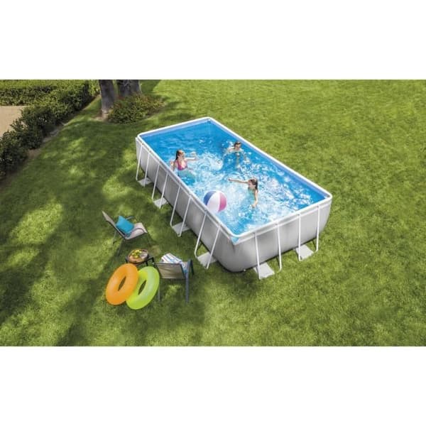 INTEX Tubular Above Ground Pool Kit - Pris Ram - 488 x 244 x 107 cm - Rektangulär (presenning, markduk och stege) - 26792NP