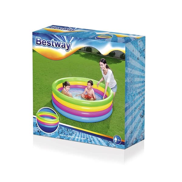 Bestway Barns Uppblåsbar Pool 4 Ringar Regnbåge 157x46 cm +3 År Trädgård 51117