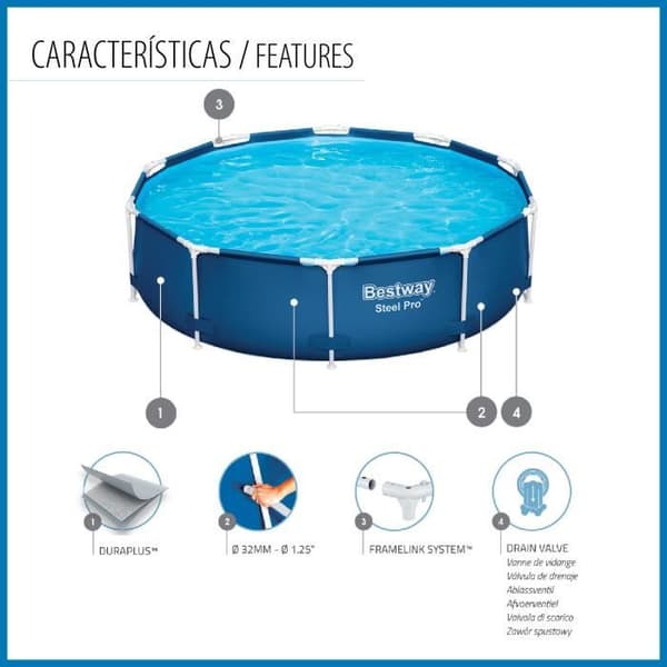 BESTWAY Steel Pro Tubular Above Ground Pool Kit - 305 x 76 cm - Rund (levereras med filtreringspump och patron)