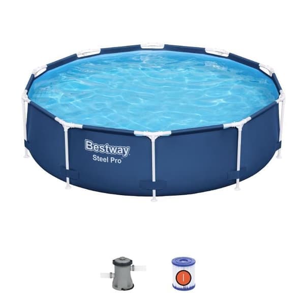 BESTWAY Steel Pro Tubular Above Ground Pool Kit - 305 x 76 cm - Rund (levereras med filtreringspump och patron)