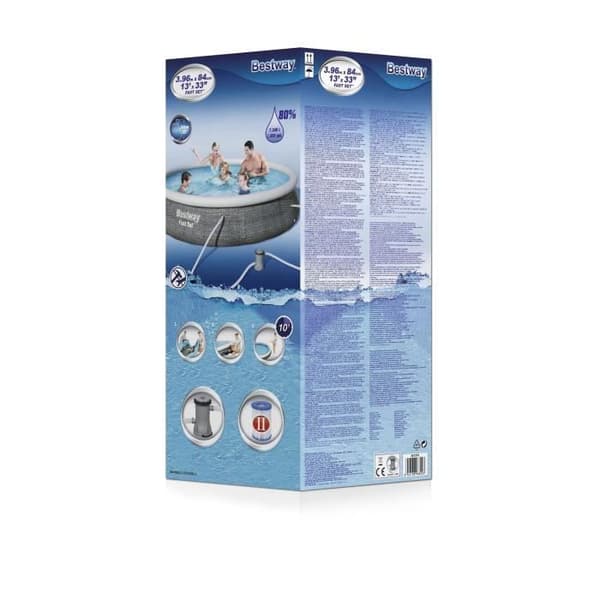 BESTWAY självbärande poolkit över marken - Fast Set™ - 396 x 84 cm - Rund (levereras med en filtreringspump)
