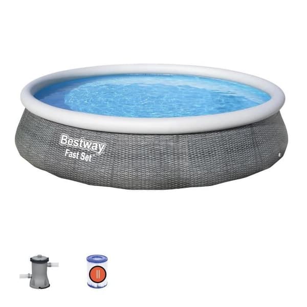 BESTWAY självbärande poolkit över marken - Fast Set™ - 396 x 84 cm - Rund (levereras med en filtreringspump)