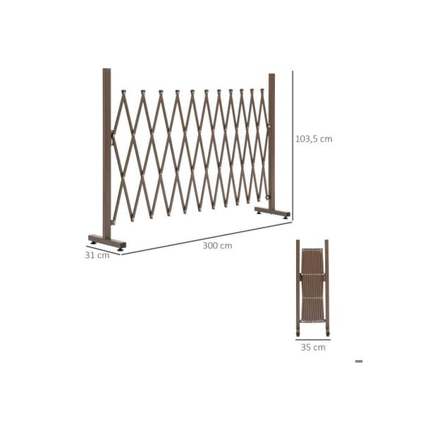 Outsunny utdragbar skjutbar barriär 35-300 cm, idealisk för trädgården, aluminium, brun, H103,5 cm