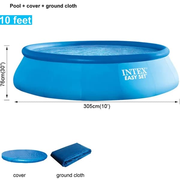 Svømmebassin, oppusteligt design, familievenlig størrelse, 10 fod sæt C