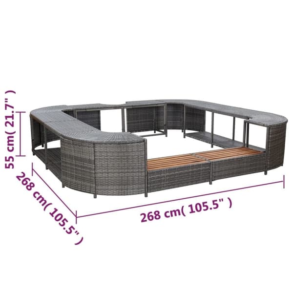 vidaXL omkrans til spabad 268x268x55 cm polyrattan grå