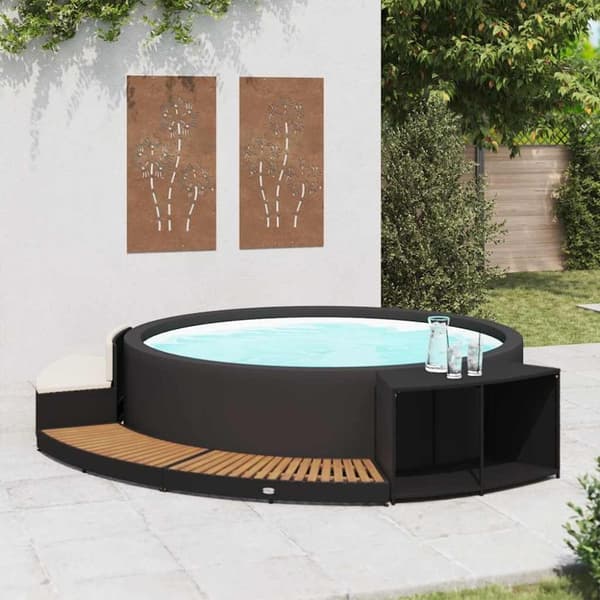 vidaXL omkrans til spa polyrattan og akacietræ sort