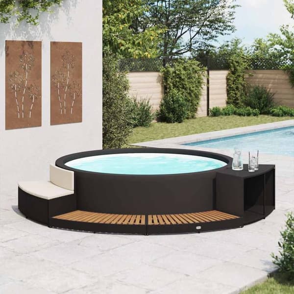 vidaXL omkrans til spa polyrattan og akacietræ sort