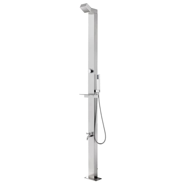 vidaXL Trädgårdsdusch med grått golv 225 cm rostfritt stål
