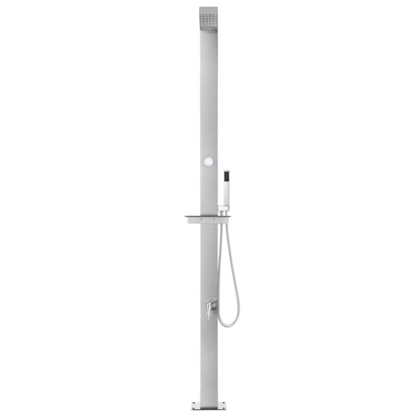 vidaXL Trädgårdsdusch med grått golv 225 cm rostfritt stål