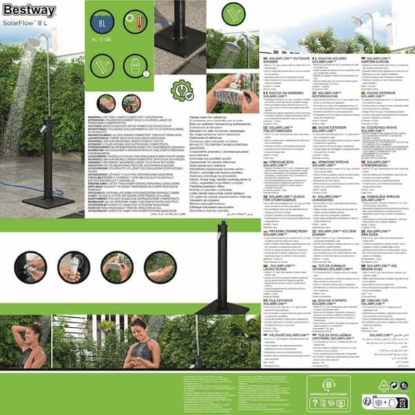 Bestway Soldriven trädgårdsdusch Solar Flow svart 8 L