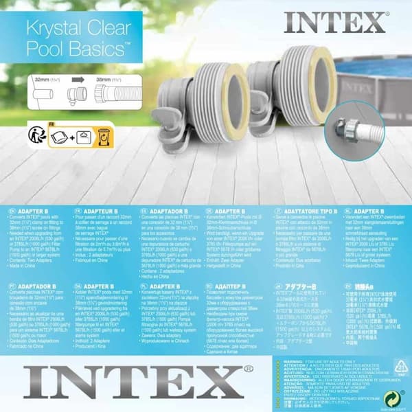 INTEX B-adaptere 2 stk. til slanger 32 mm til 38 mm