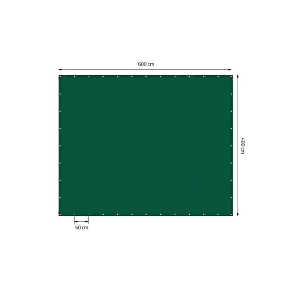 Silmukoilla varustettu pressu 4x6 m 650 g/m², jossa on 10 joustavaa hihnaa Vihreä PVC:stä valmistettuna