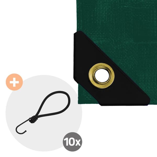 Presenning med øjer 3x4 m 650 g/m² med 10 elastiske stropper Grøn af PVC
