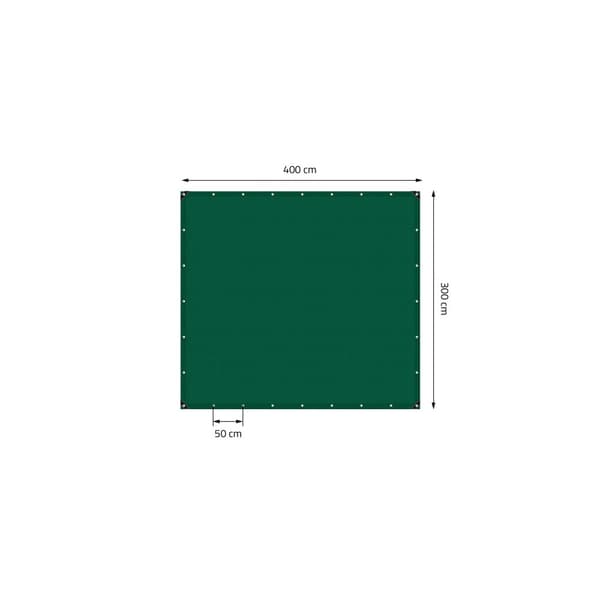 Presenning med øjer 3x4 m 650 g/m² med 10 elastiske stropper Grøn af PVC