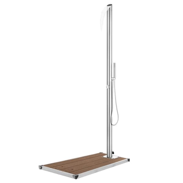 vidaXL Puutarhasuihku ruskealla alustalla 225 cm ruostumaton teräs -  Uima- & poreallastarvikkeet