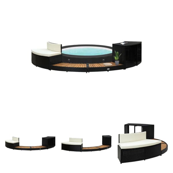The Living Store Kant till spabad svart konstrotting och massivt akaciaträ -  Pool- & spatillbehör