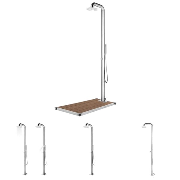 The Living Store Trädgårdsdusch med brunt golv 230 cm rostfritt stål -  Pool- & spatillbehör