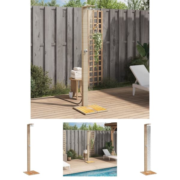 The Living Store Utedusch beige 50x55x224 cm konstrottning och akaciaträ -  Pool- & spatillbehör