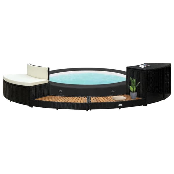 Pool & spa – tilbehør - Living kant til spa polyrattan og massivt akacietræ sort og natur
