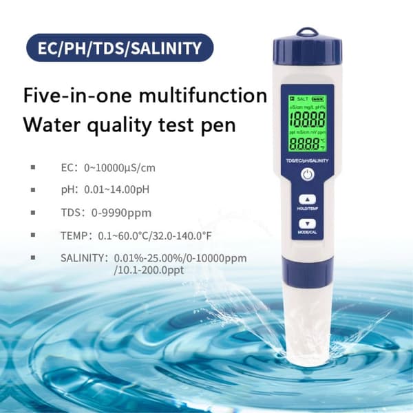 5-i-1-test for vannkvalitet EC Ph TDS temperatur saltholdighet