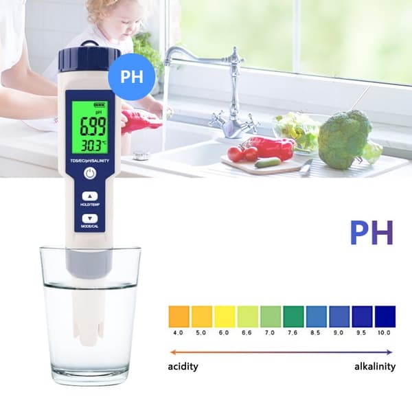 5-i-1-test for vannkvalitet EC Ph TDS temperatur saltholdighet