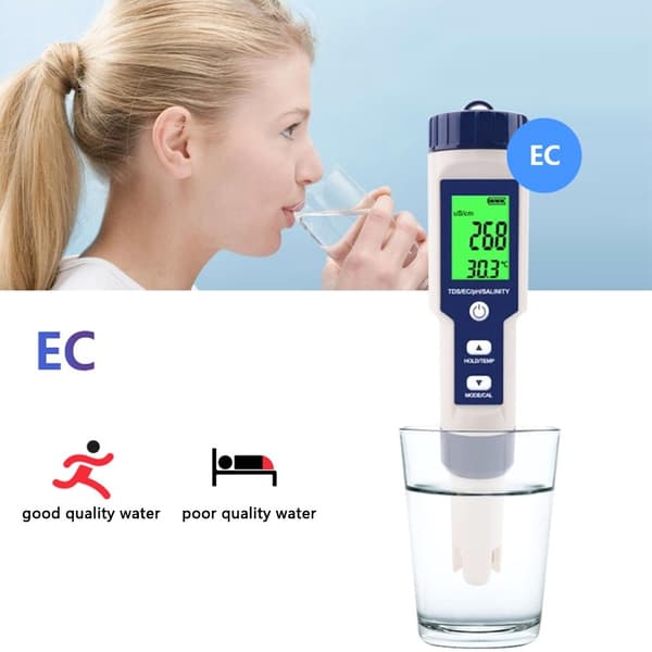 5-i-1-test for vannkvalitet EC Ph TDS temperatur saltholdighet
