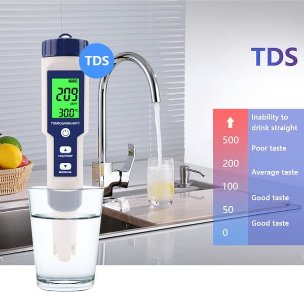 5-i-1-test for vannkvalitet EC Ph TDS temperatur saltholdighet