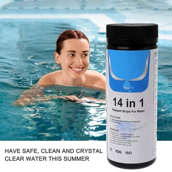 Lollanda Pool & Spa Test Strips 50-pak – 14-i-1 vandtester til pH, klor, cyanursyre, hårdhed m.m.