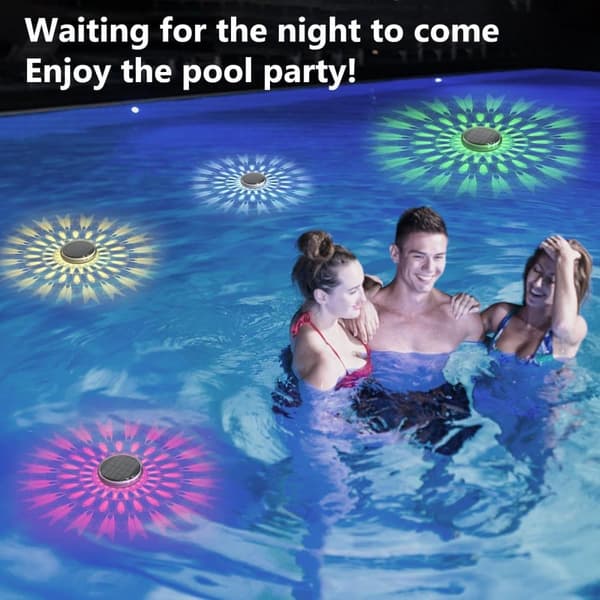 OBOSOE Flytande Poolbelysning (2-pack) - Solcellsladdad, 9 Färglägen, Fjärrkontroll | IP68 Vattentät LED-lampor för Pool, Spa & Utomhusfest
