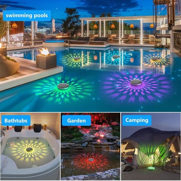 OBOSOE Flytande Poolbelysning (2-pack) - Solcellsladdad, 9 Färglägen, Fjärrkontroll | IP68 Vattentät LED-lampor för Pool, Spa & Utomhusfest