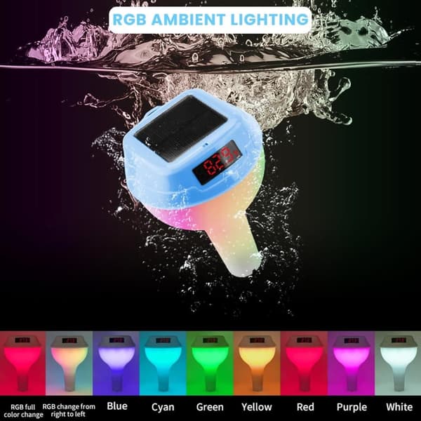 OBOSOE Trådlös Flytande Pooltermometer – Digital Badtermometer med RGB-belysning & Solpanel