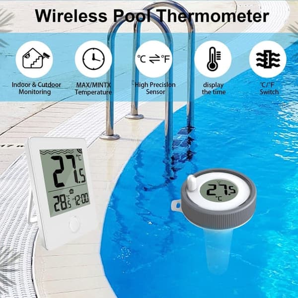 Moorle IPX8 Vandtæt Pooltermometer, Flydende Pooltermometer - Trådløs, Til Pool & Akvarium