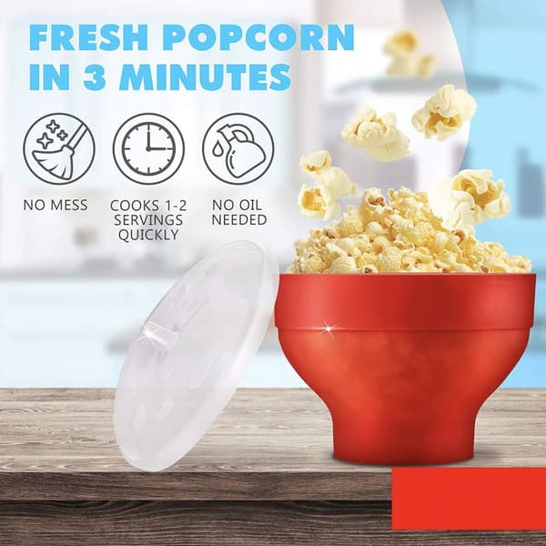 Hopfällbar Popcorn Maker skål - Gör popcorn i mikrovågsugnen - röd