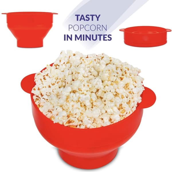 Hopfällbar Popcorn Maker skål - Gör popcorn i mikrovågsugnen - röd