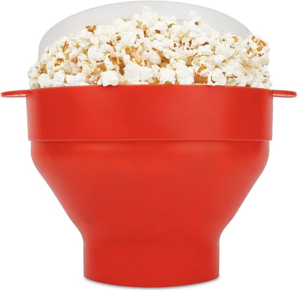 Hopfällbar Popcorn Maker skål - Gör popcorn i mikrovågsugnen - röd