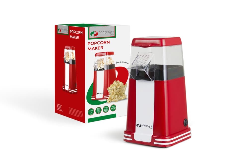 MAGNANI Popcornmaskin 1200W, Röd Popcornmaskin Utan Olja, Varmlufts Popcornmaskin Retro, 29.5 x 16.5 x 16.5 cm