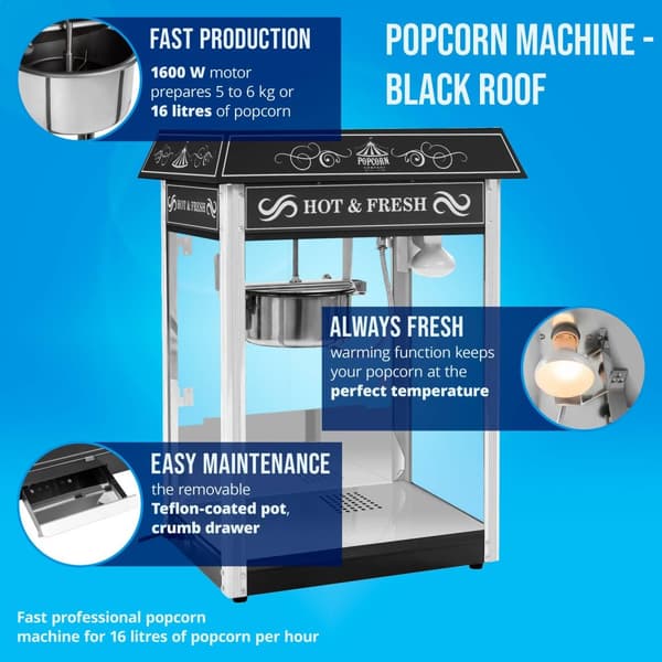 Royal Catering Popcornmaskin – Svart tak