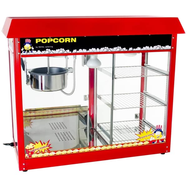 Royal Catering Popcornmaskin med uppvärmd display - Röd