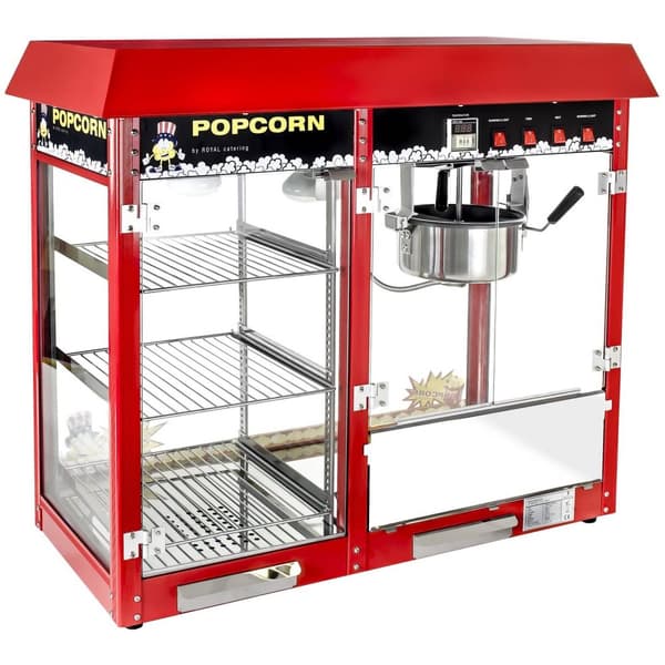 Royal Catering Popcornmaskin med uppvärmd display - Röd