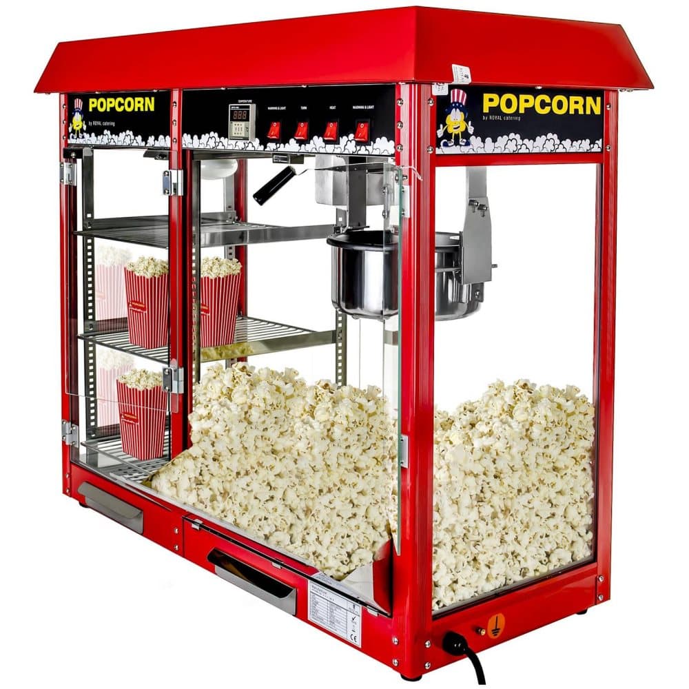 Royal Catering Popcornmaskin med uppvärmd display - Röd