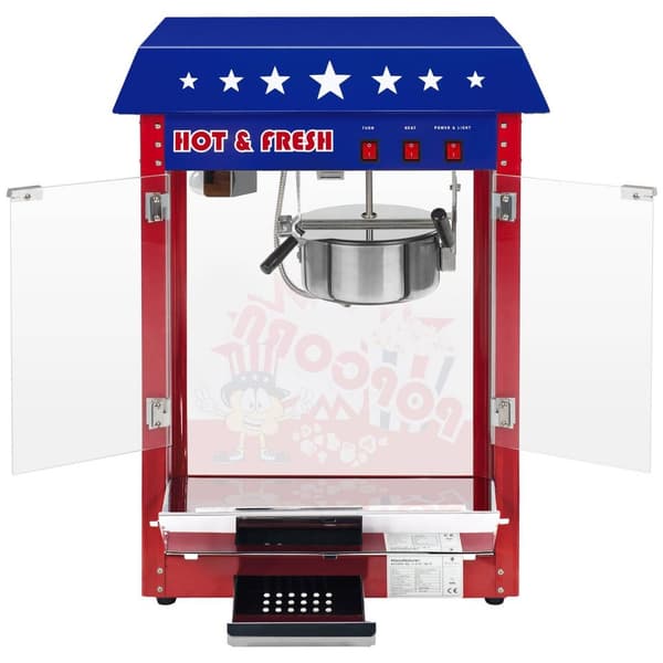 Royal Catering Popcornmaskin med vagn - Amerikansk design - Röd