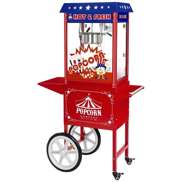 Royal Catering Popcornmaskin med vagn - Amerikansk design - Röd