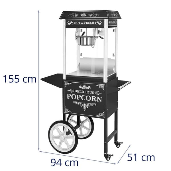Royal Catering Popcornmaskin med vagn - Retrodesign - Svart